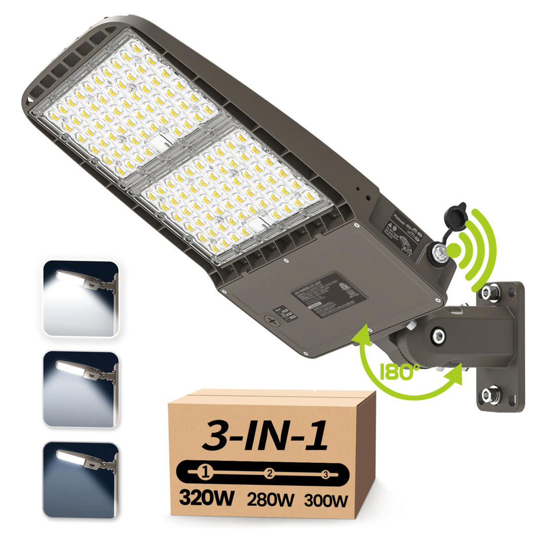 Parking Lot Light 320W/300W/280W Selectable,51200LM (160LM/W) LED Parking Lot Light,5000K LED Shoebox Light Dusk to Dawn Photocell,IP65 Street Light, Adjustable Arm & Slip Fitter in 1 Mount